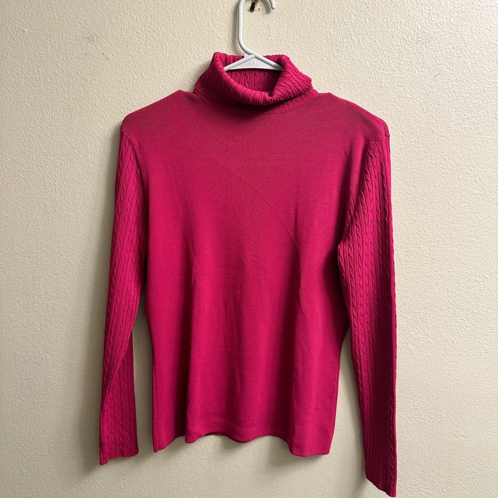 Venini Cable Knit Turtleneck Sweater Size Large Pink - Picture 3 of 5